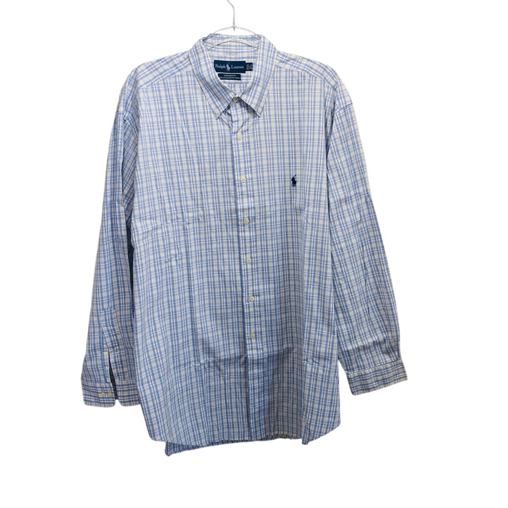 Ralph Lauren Yarmouth Shirt Mens LG Plaid Blue‎ Button Down Office Pony Oxford
